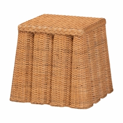 bali & pari Andrea Natural Rattan End Table - Handwoven Wicker Accent Table with Pleated Skirt, Boho Coastal Side Table
